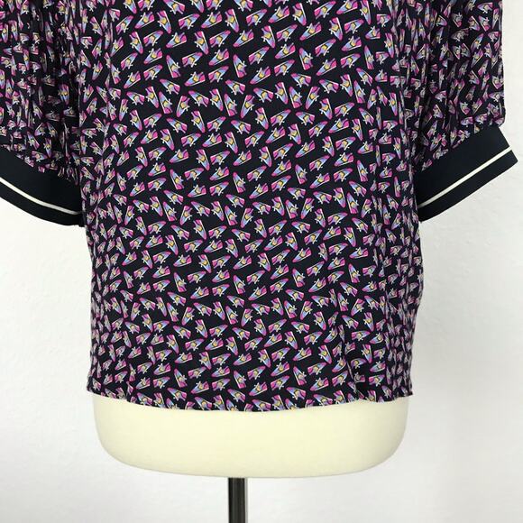 Zara Basic Pullover Shoe Print Tie Back V Neck Shirt - Picture 6 of 8